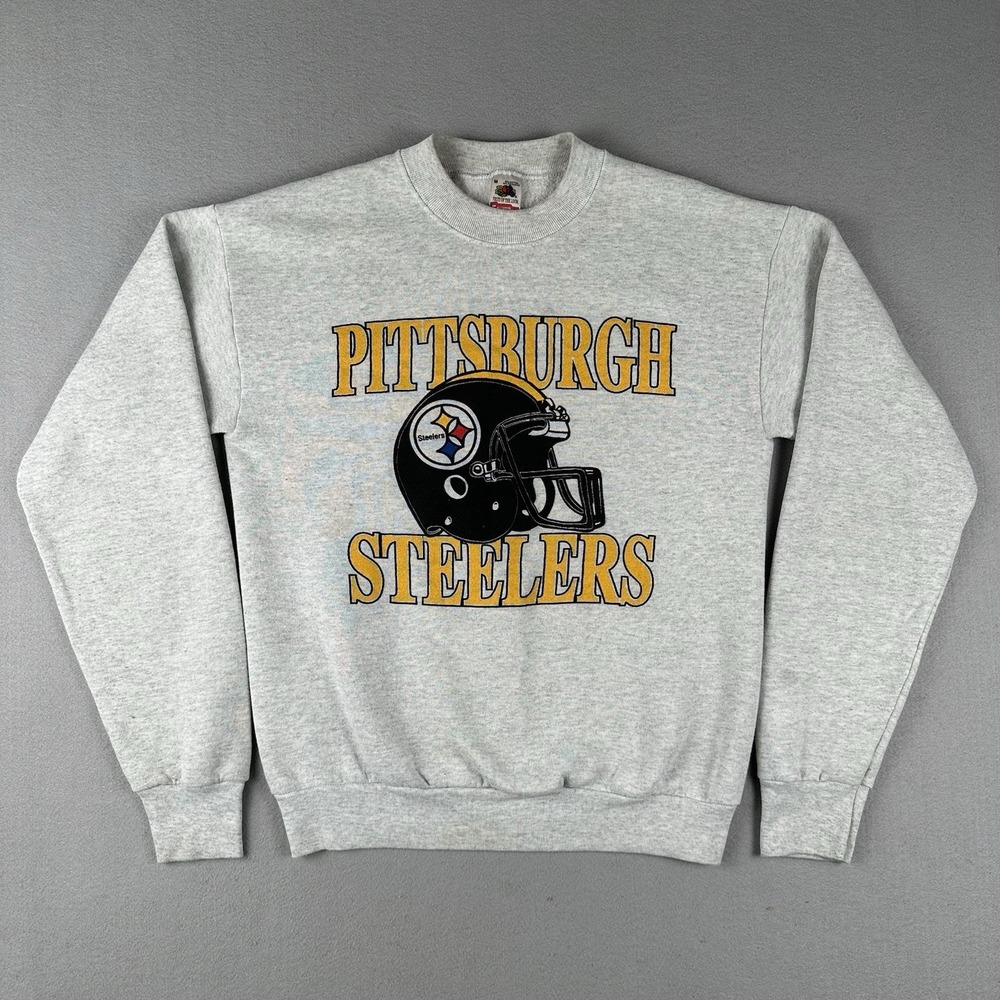 Vtg 90s Pittsburg Steelers Sweatshirt Men's Medium Gray Helmet Logo Crew Neck - Picture 1 of 16